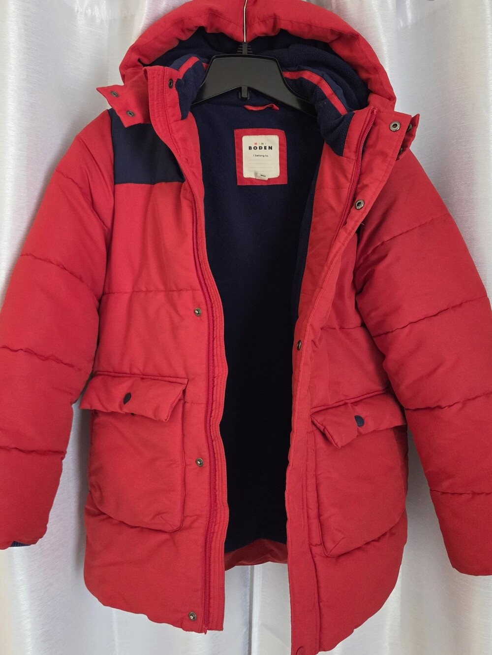 Mini Boden Boys Fleece-Lined Puffer Red and Blue